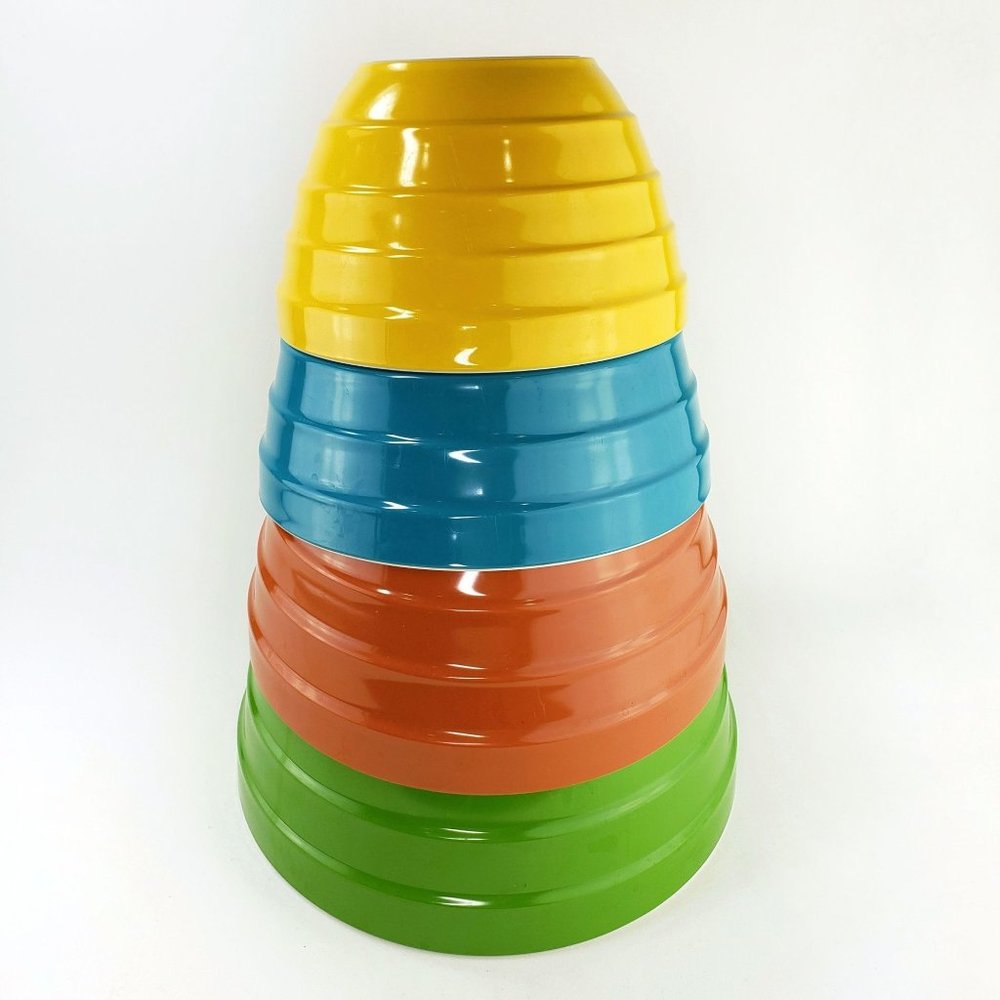 4 MELAMINE NESTING MIXING BOWLS Retro Primary Colors Set - RUBBER BOTTOM